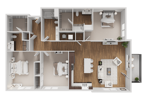 Floor plan for 3 beds, 3 baths, 1622 sqft